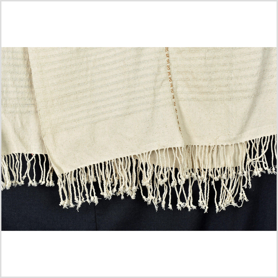 Warm off-white, beige, handwoven Hmong tribal runner, textured ethnic hill tribe fabric, boho minimalist home decor table textile RN39