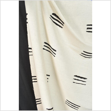Warm, off-white cotton fabric, black mud cloth printed pattern, handwoven, neutral, unbleached, washed, soft, by the yard PHA190