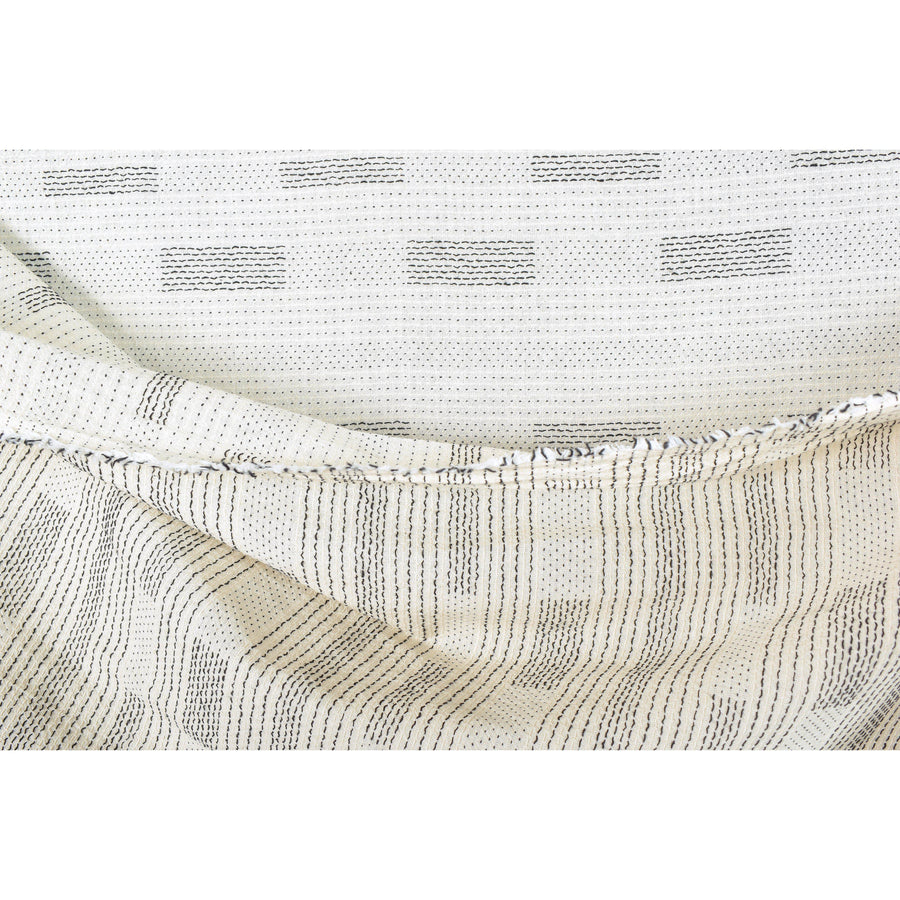 Warm off-white cotton with black micordots, dashes, and stripes, lightweight crepe weave pattern fabric, per yard PHA33