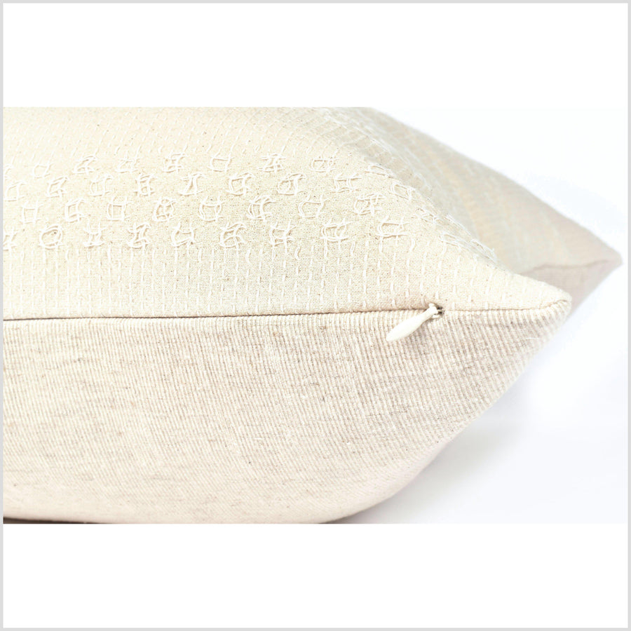 Warm off-white pillowcase, crepe crinkle neutral ivory cotton with white birds nest embroidery, minimalist, choose your size QQ86