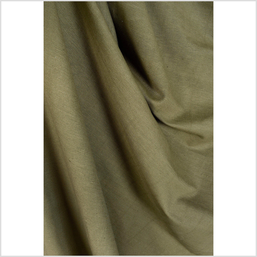 Warm, olive green handwoven cotton fabric, lovely corduroy type texture, soft with rustic appeal, pure luxury, sold by the yard PHA238