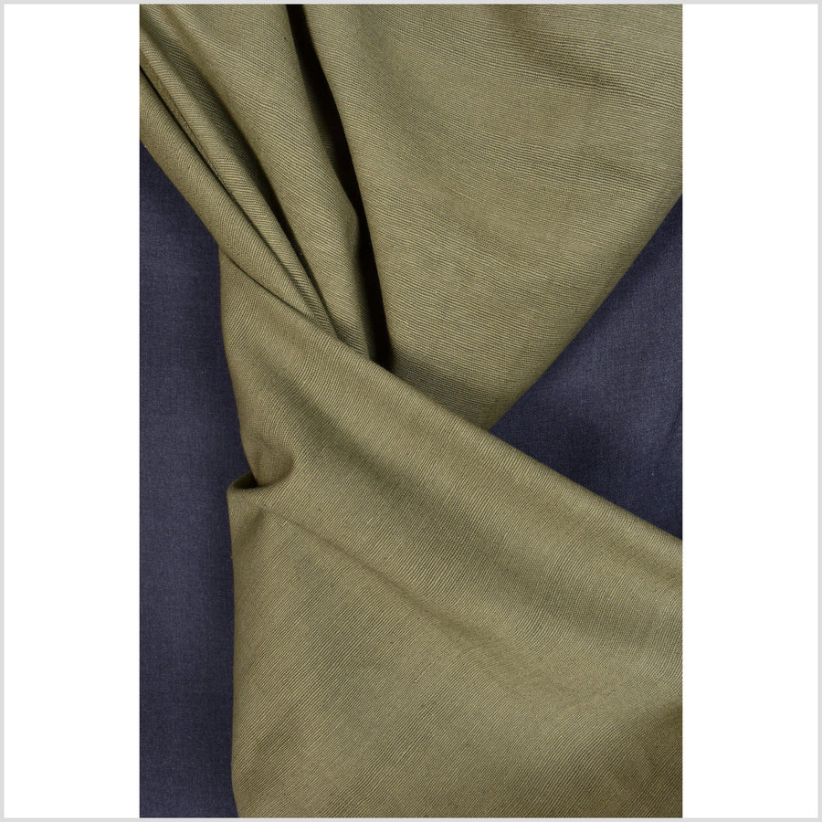 Warm, olive green handwoven cotton fabric, lovely corduroy type texture, soft with rustic appeal, pure luxury, sold by the yard PHA238