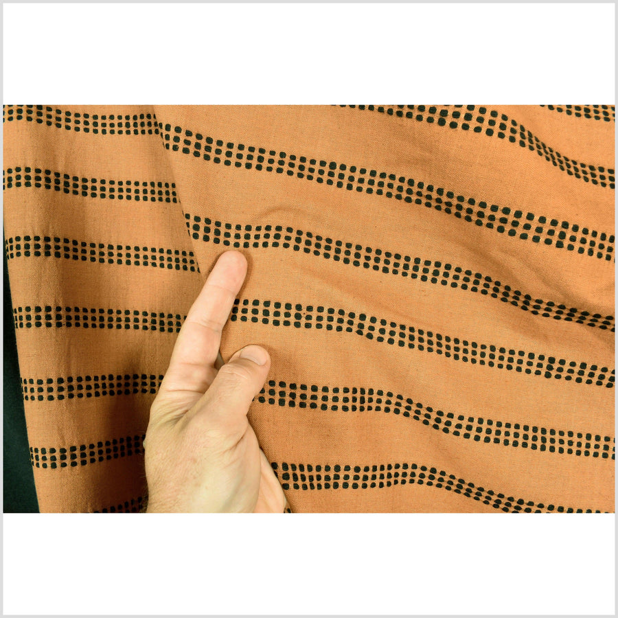 Yellow ocher, autumn orange & black triple stripe handwoven cotton fabric, medium-weight, Thailand sewing craft, fabric per yard PHA314-10