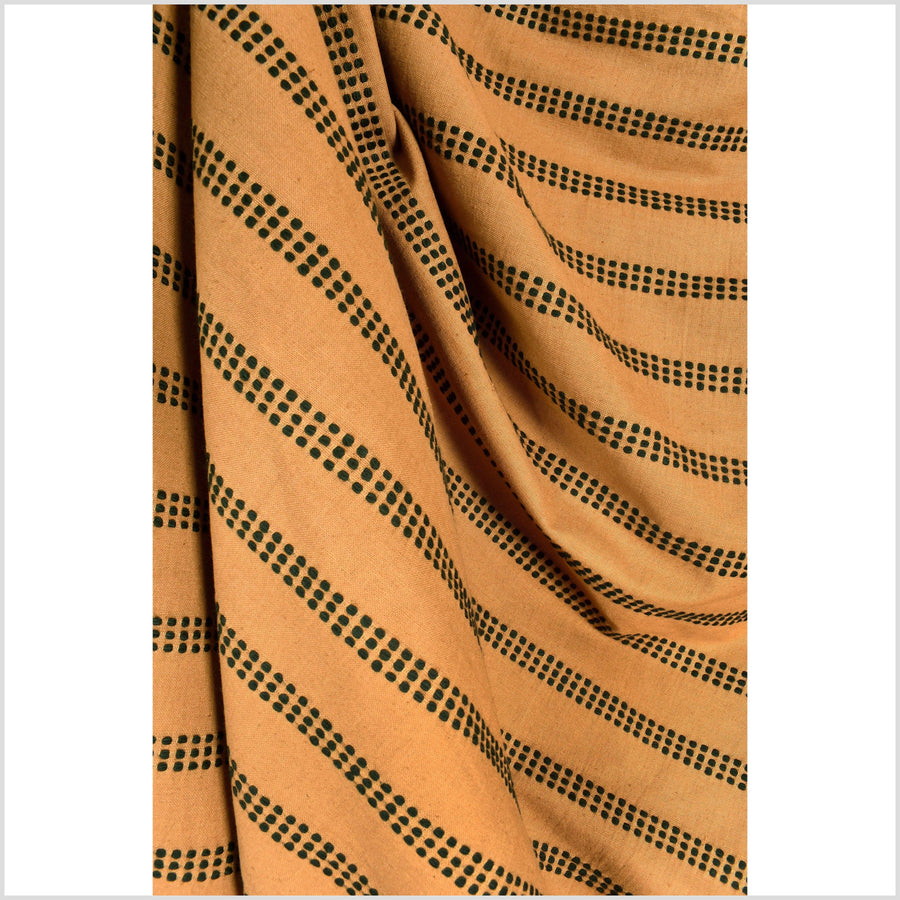 Yellow ocher, autumn orange & black triple stripe handwoven cotton fabric, medium-weight, Thailand sewing craft, fabric per yard PHA314-10