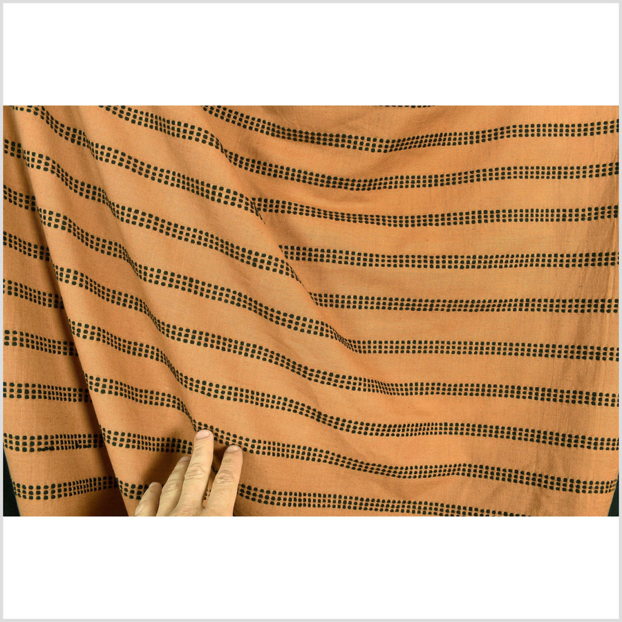 Yellow ocher, autumn orange & black triple stripe handwoven cotton fabric, medium-weight, Thailand sewing craft, fabric per yard PHA314