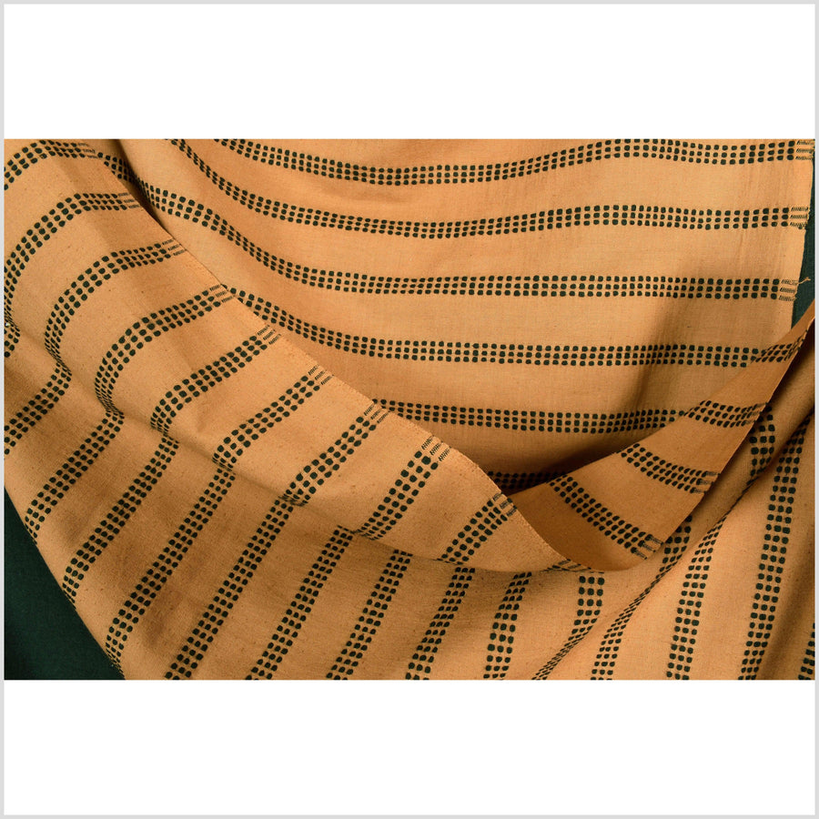 Yellow ocher, autumn orange & black triple stripe handwoven cotton fabric, medium-weight, Thailand sewing craft, fabric per yard PHA314