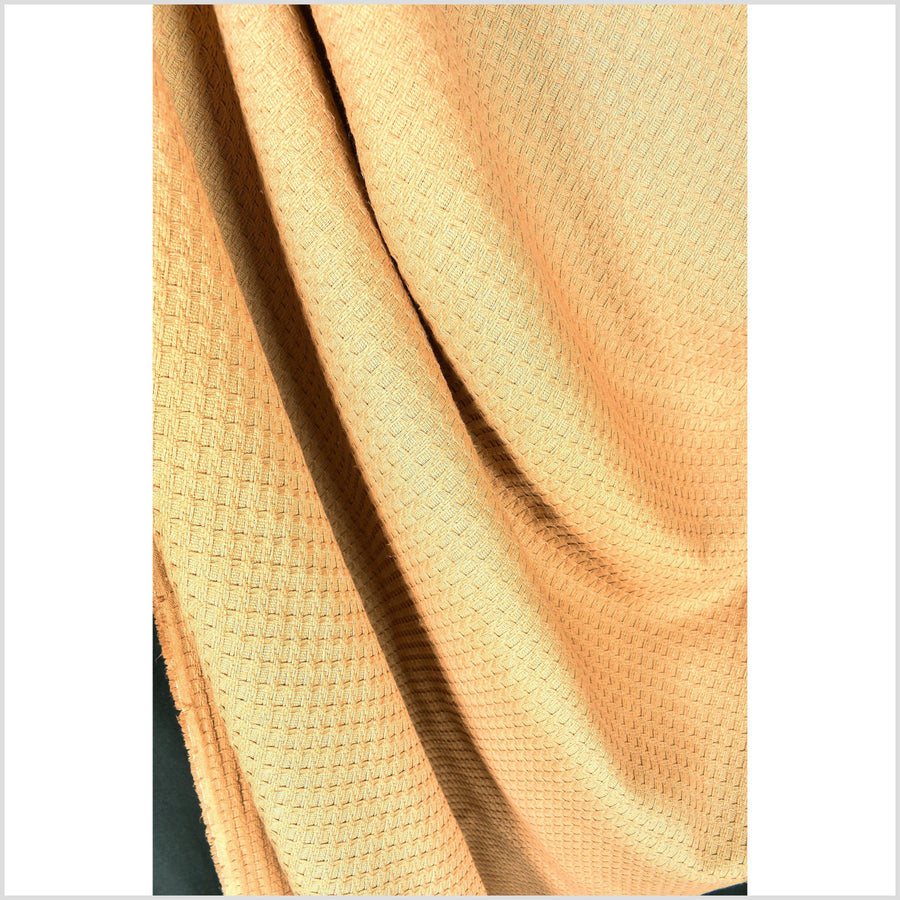 Yellow ocher saffron gold, woven heavy weight cotton fabric with knit sweater pattern Thailand Asian fabric supply by the yard PHA204