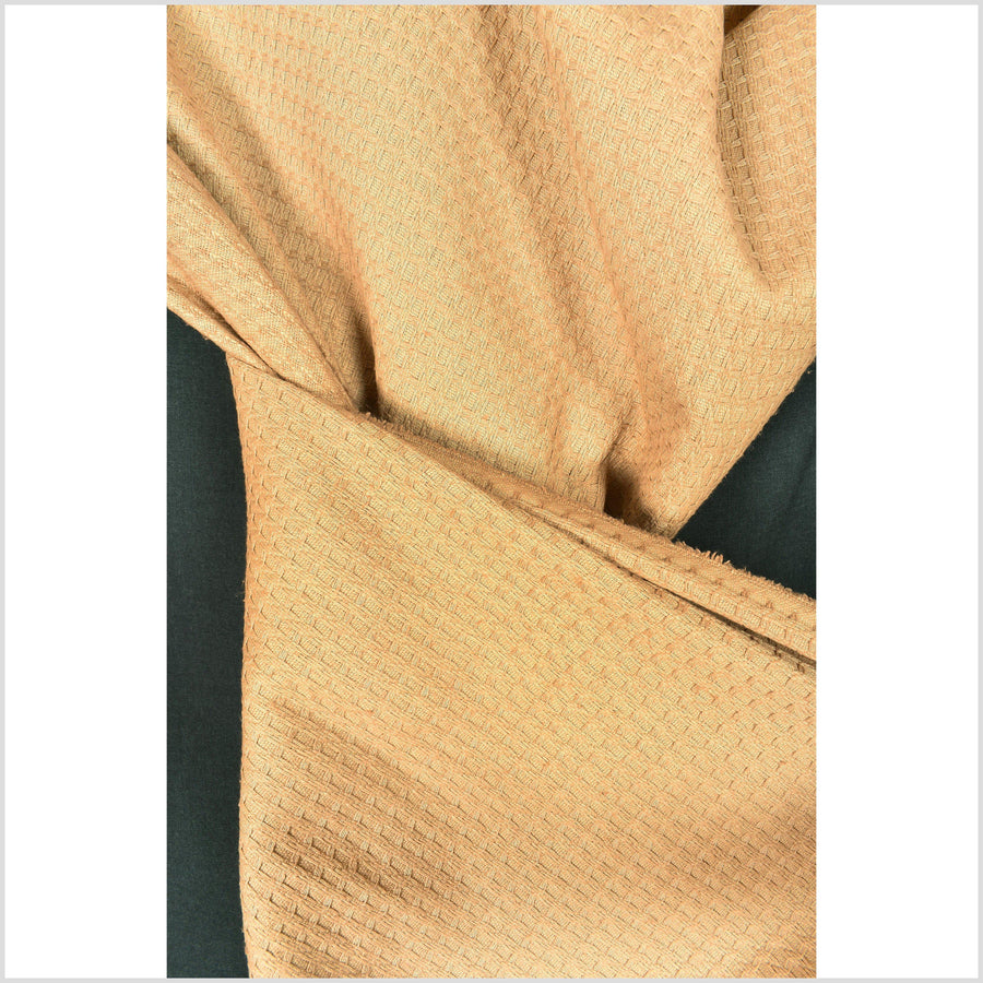 Yellow ocher saffron gold, woven heavy weight cotton fabric with knit sweater pattern Thailand Asian fabric supply by the yard PHA204