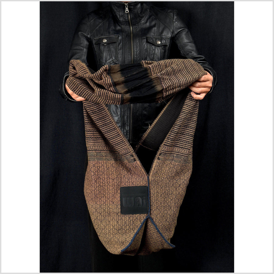 Handwoven tribal cotton shoulder bag, ethnic crossbody tote, handsewn Kachin tribe purse, minority textile Ghost Home 1