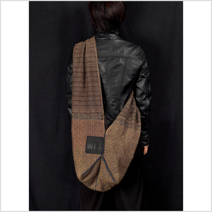 Handwoven tribal cotton shoulder bag, ethnic crossbody tote, handsewn Kachin tribe purse, minority textile Ghost Home 1