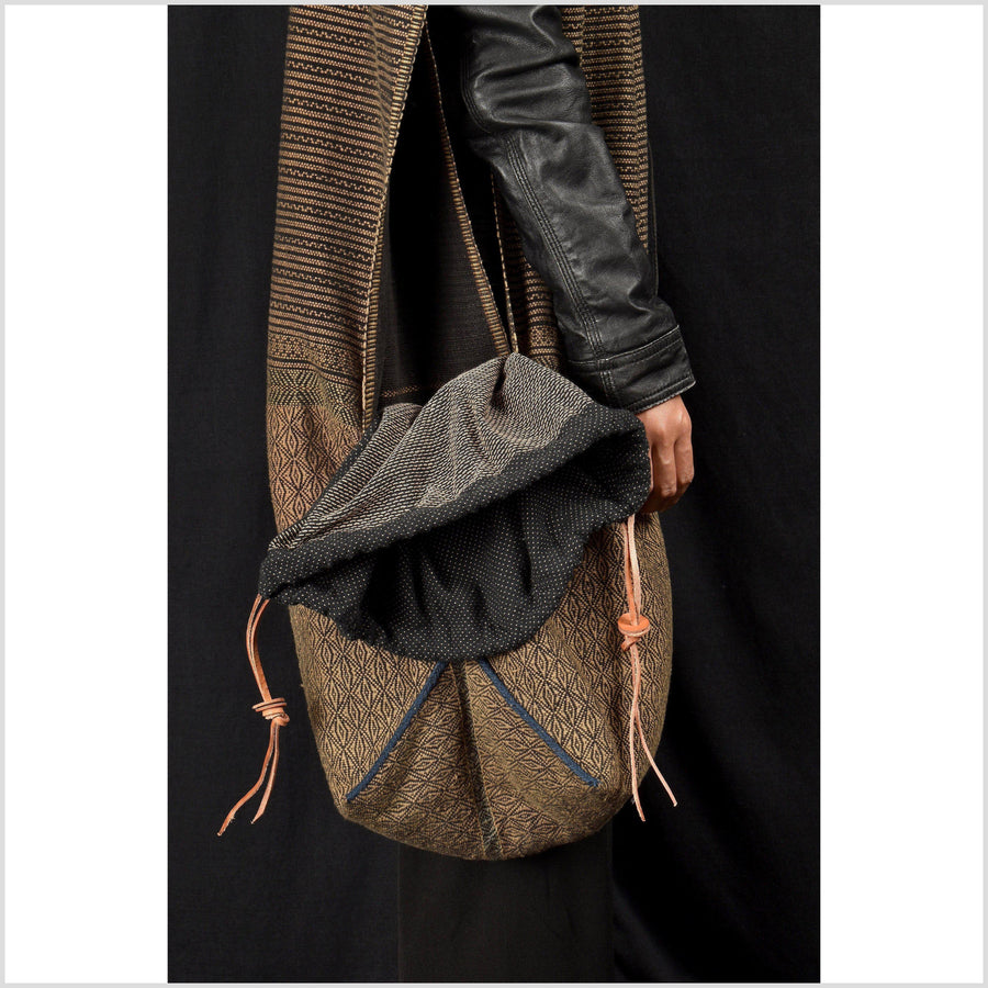 Handwoven tribal cotton shoulder bag, ethnic crossbody tote, handsewn Kachin tribe purse, minority textile Ghost Home 1